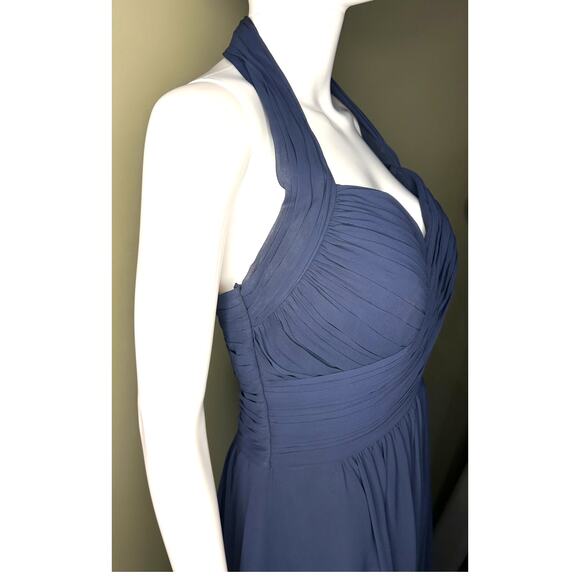 Bill Levkoff Bridesmaid Prom Formal Holiday Cocktail Navy Blue Halter Dress Sz 8 - Picture 4 of 15